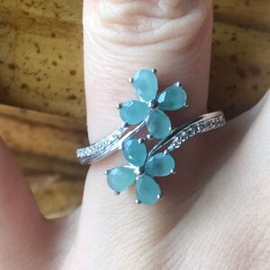 Natural Grandidierite Sterling Silver Flower Bypass Ring Size 7